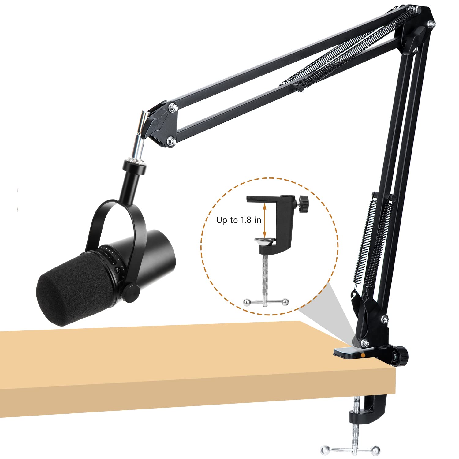 For Shure MV7 Boom Arm - Upgraded Mic Arm with Reduce Wind Noises Mic Foam Cover, 3/8'' to 5/8'' Adapter Compatible with Most Mi
